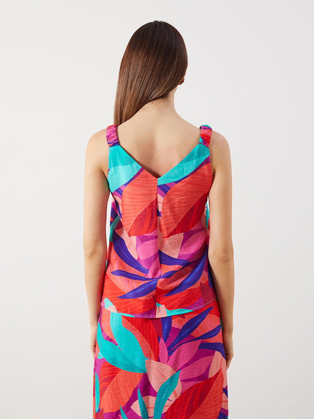 Karışık V Yaka Desenli Bluz-3