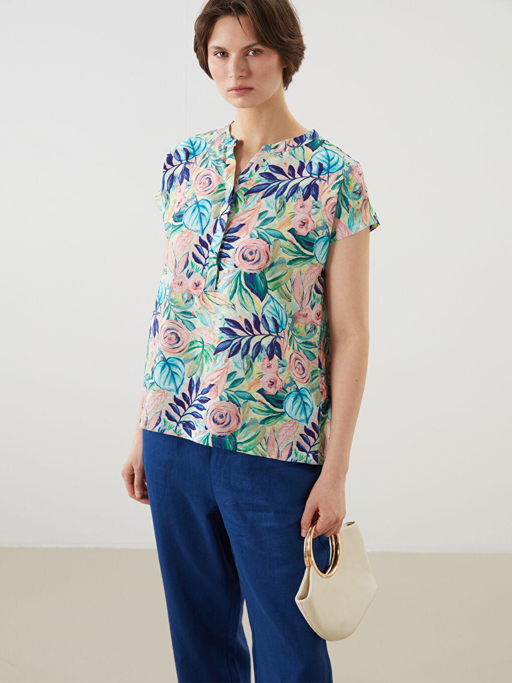 Notch Neck Floral Blouse -S5OI11Z8-F9C