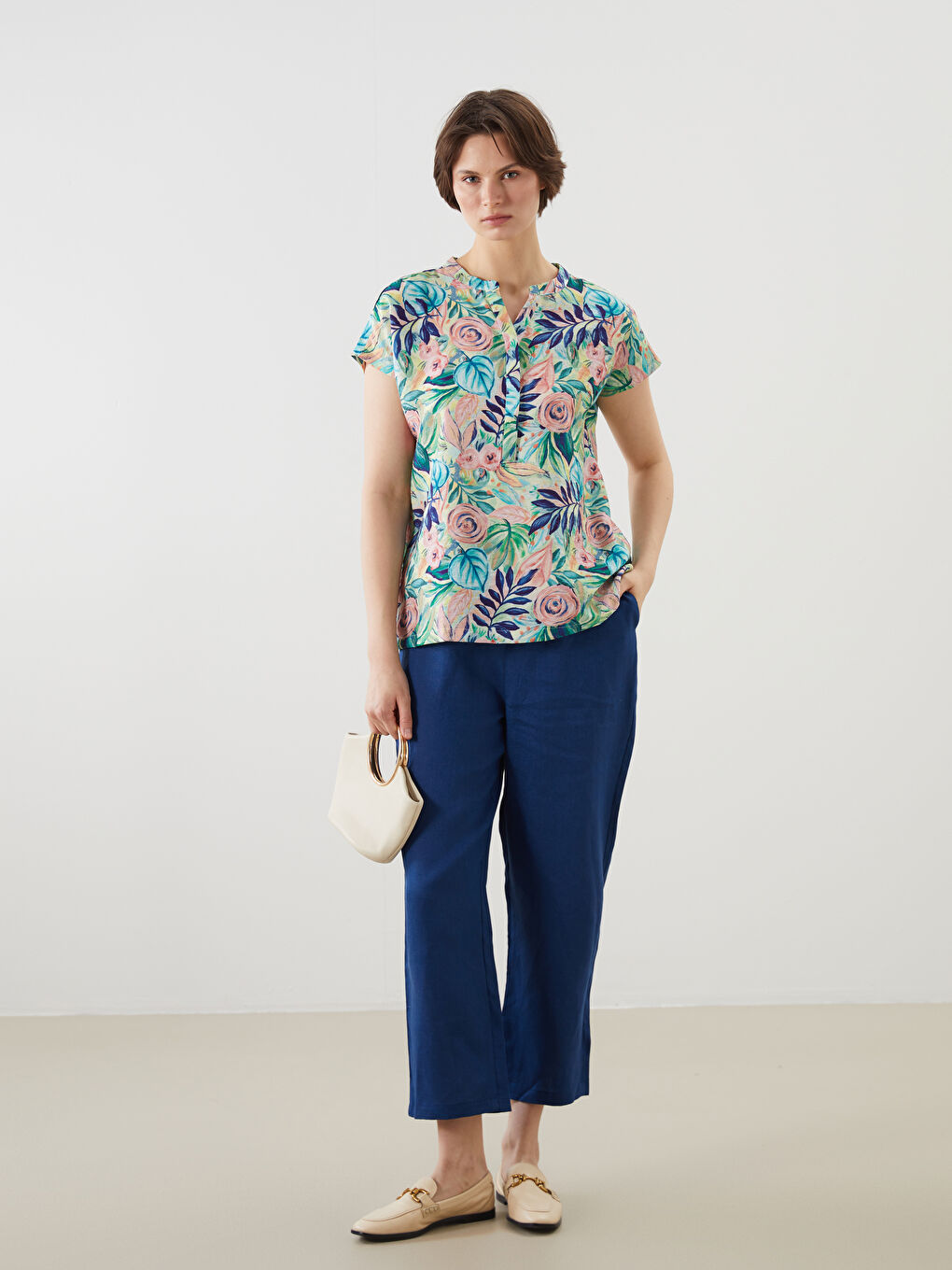 Notch Neck Floral Blouse -S5OI11Z8-F9C