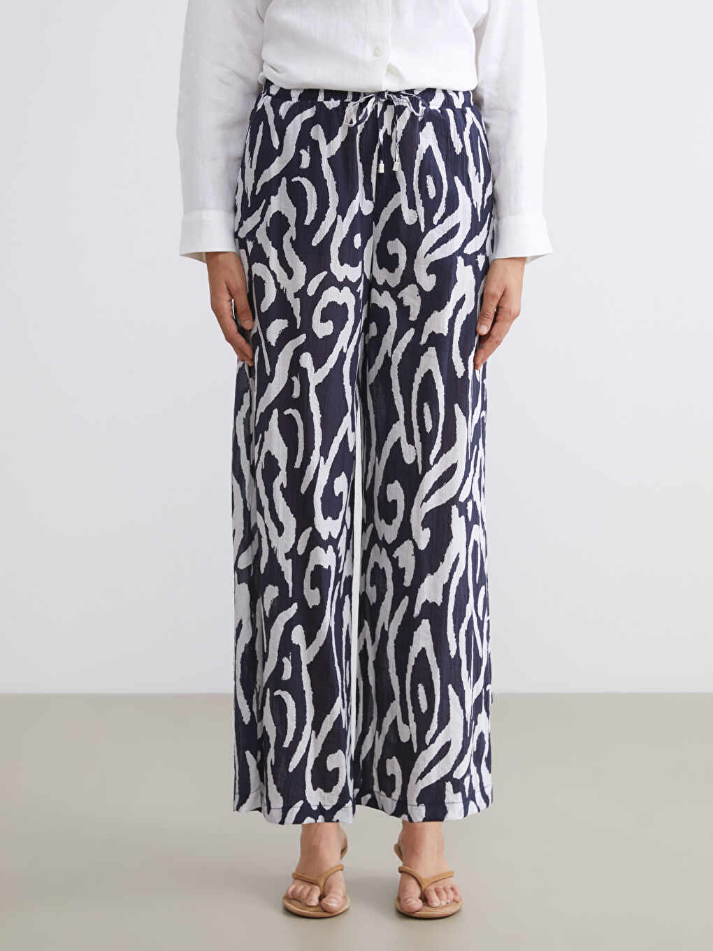 LCW Vision Elasticated Waist Patterned Wide Leg Women's Trousers -S5OI13Z8-LQN