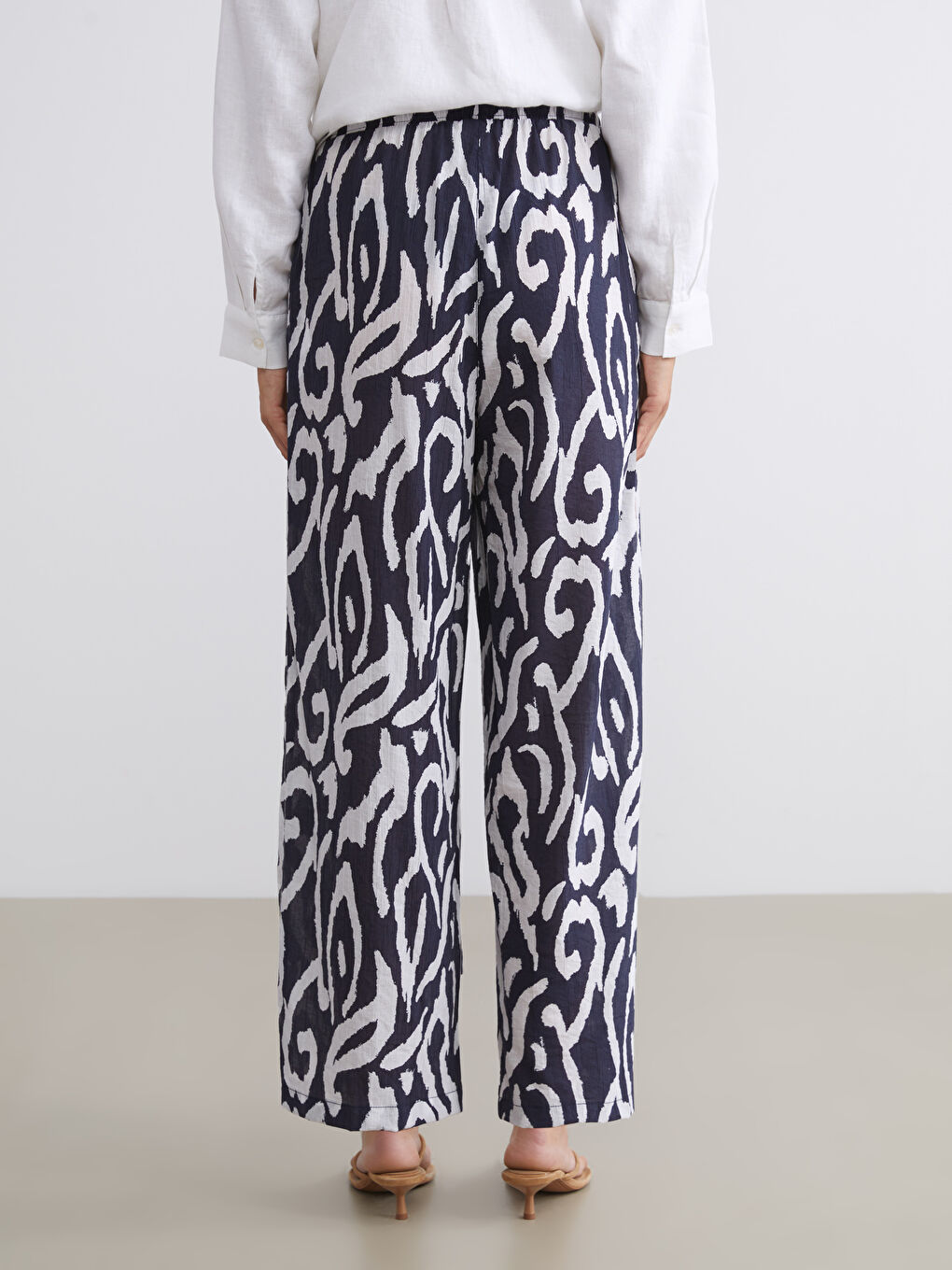 LCW Vision Elasticated Waist Patterned Wide Leg Women's Trousers -S5OI13Z8-LQN