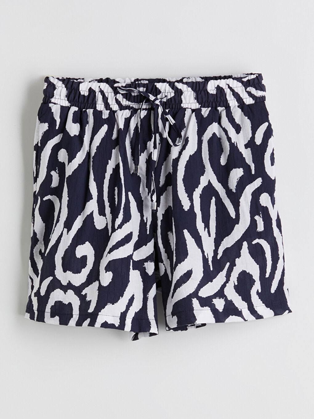 Mavi Beli Lastikli Desenli Kadın Şort-4