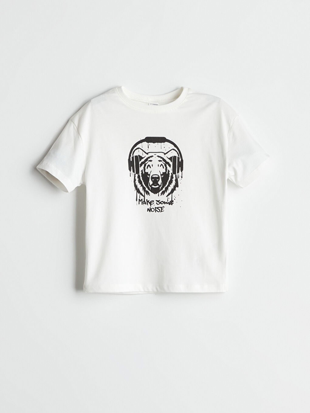 Bej Bisiklet Yaka Baskılı Erkek Çocuk Tişört