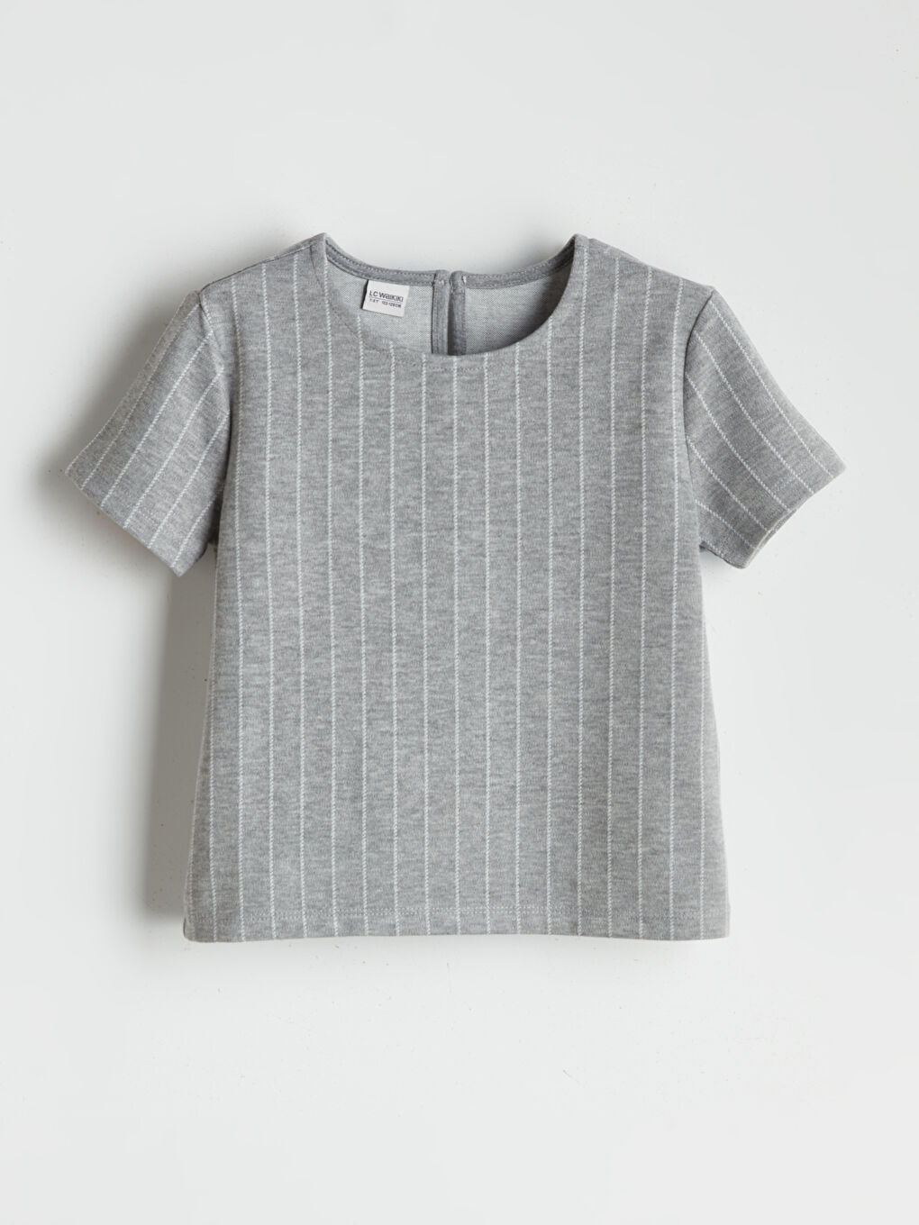 Gri Bisiklet Yaka Çizgili Kız Çocuk Tişört