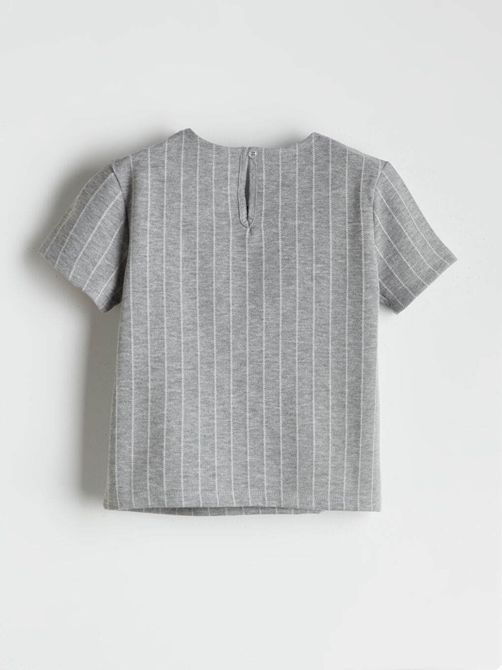 Gri Bisiklet Yaka Çizgili Kız Çocuk Tişört-1