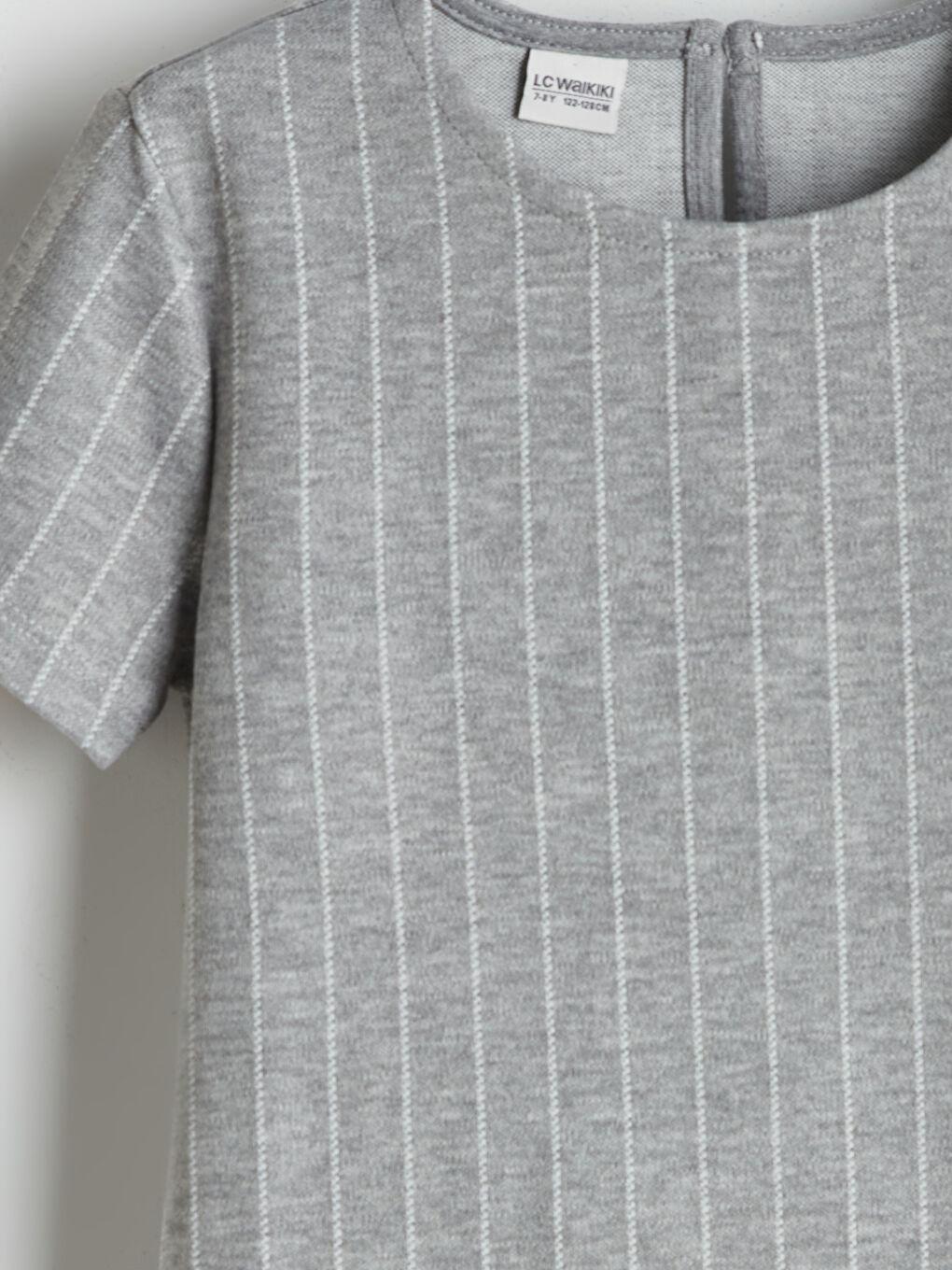 Gri Bisiklet Yaka Çizgili Kız Çocuk Tişört-2