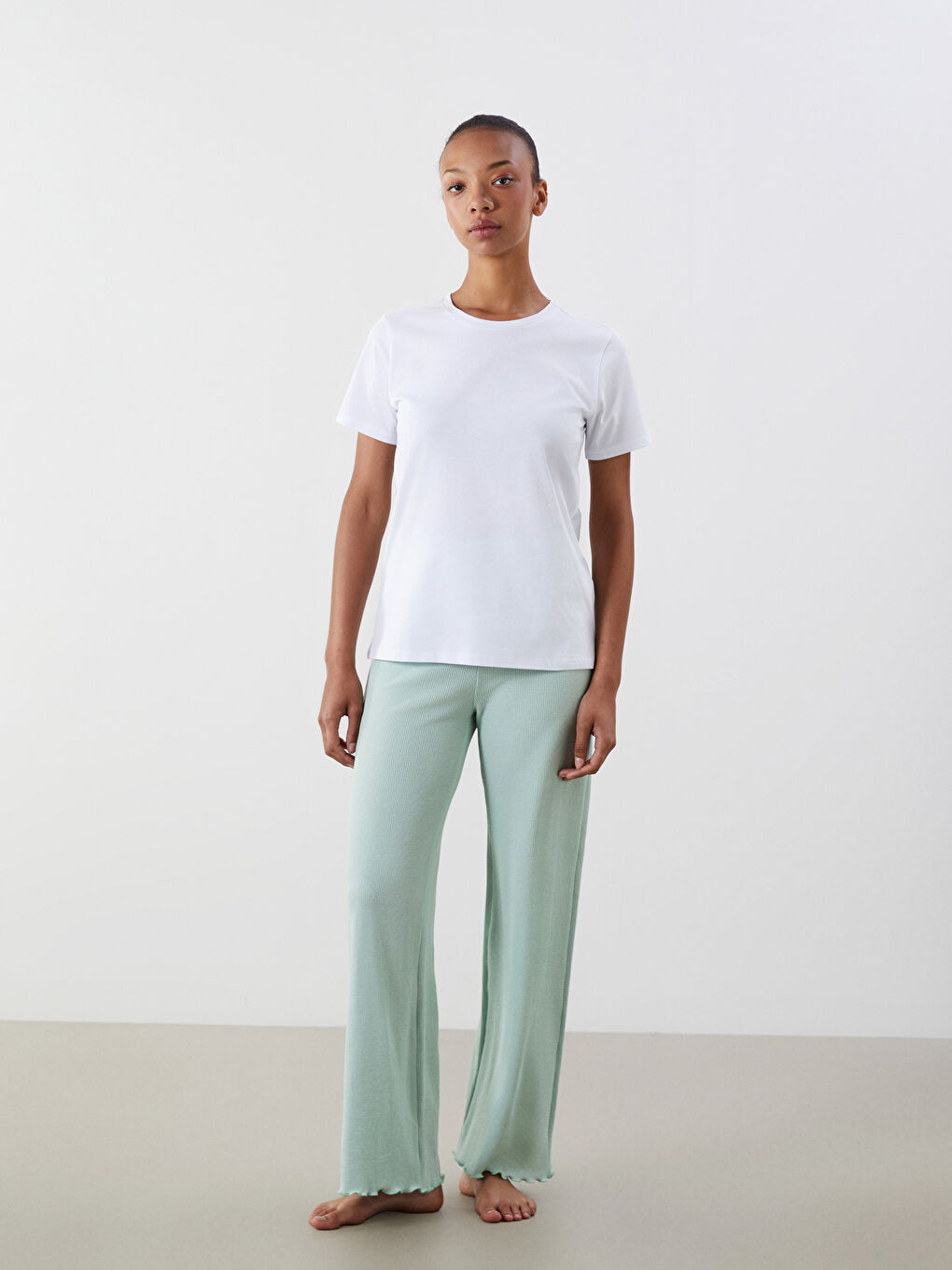 Elasticated Waist Textured Women's Pyjama Bottoms -S5OI37Z8-EVG