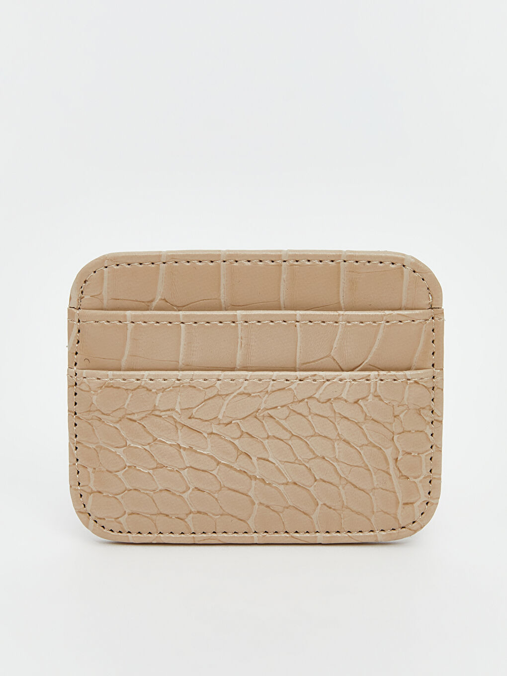Ekru Deri Görünümlü Kroko Desenli Kadın Kartlık