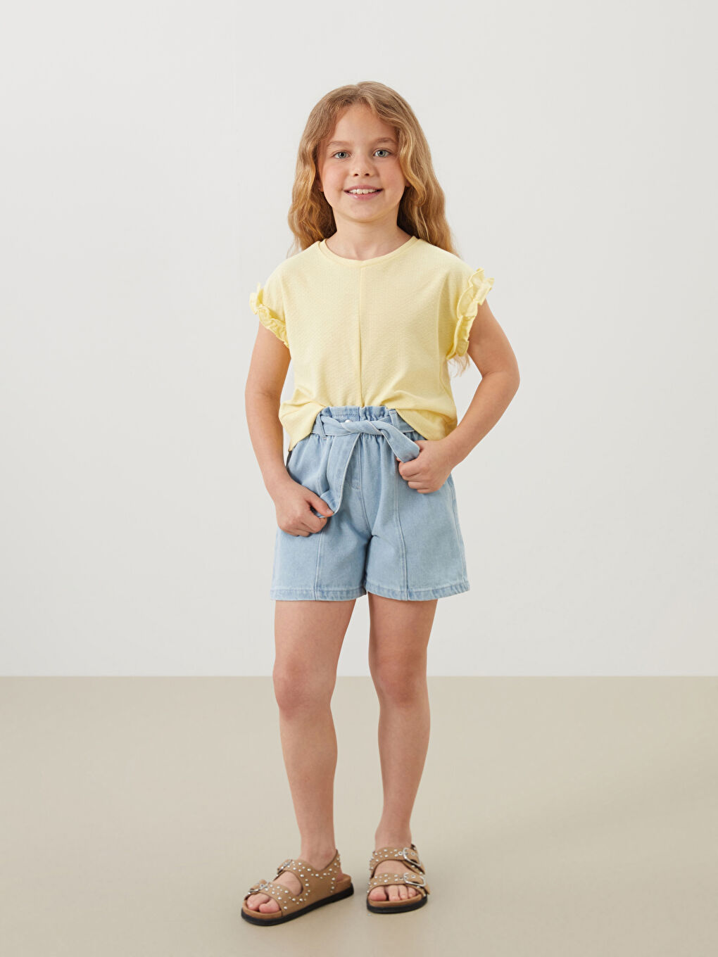 Mavi Beli Lastikli Kız Çocuk Jean Şort