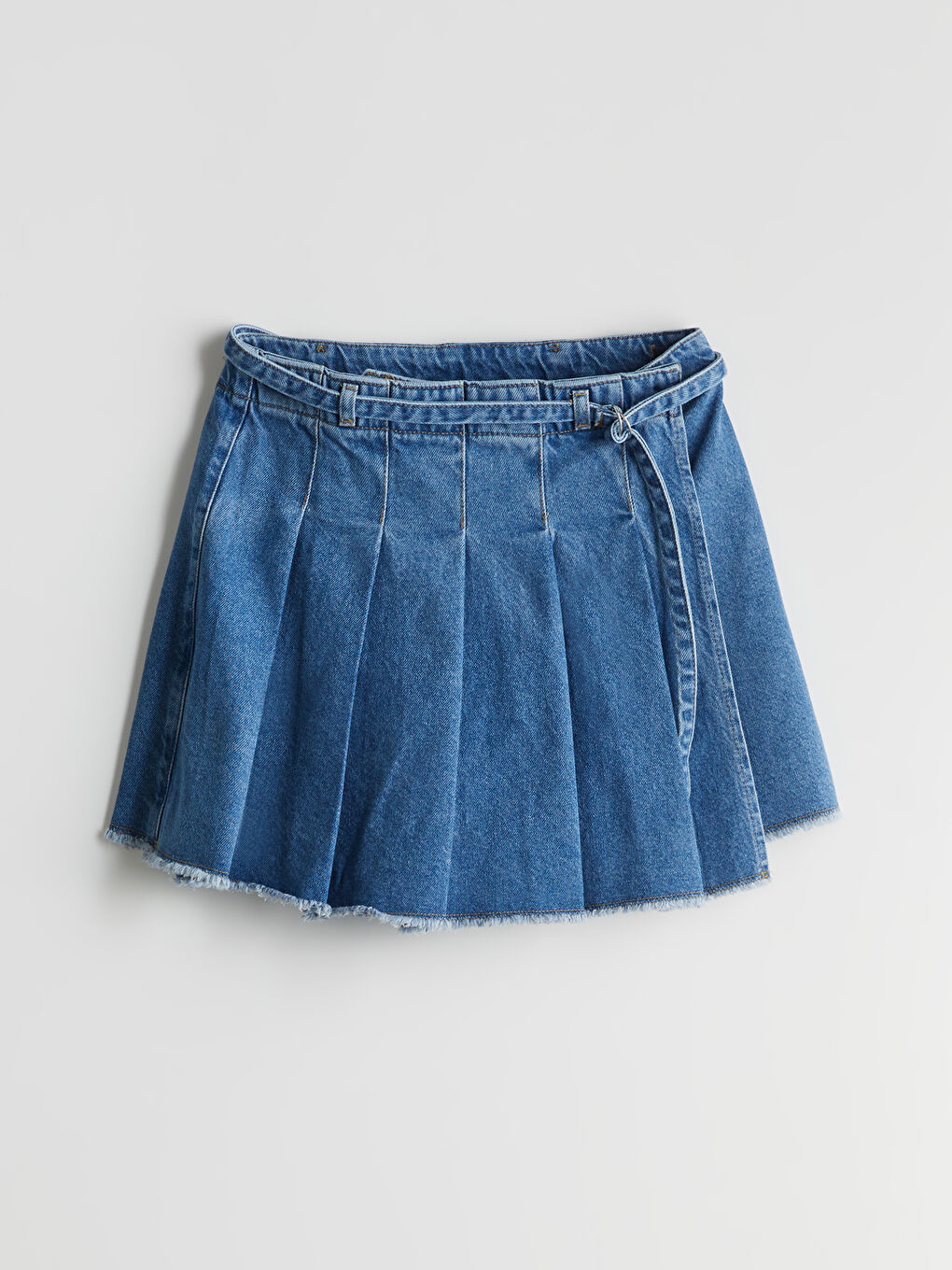 LCW Teen Indigo Pileli Genç Kız Jean Şort Etek - 8