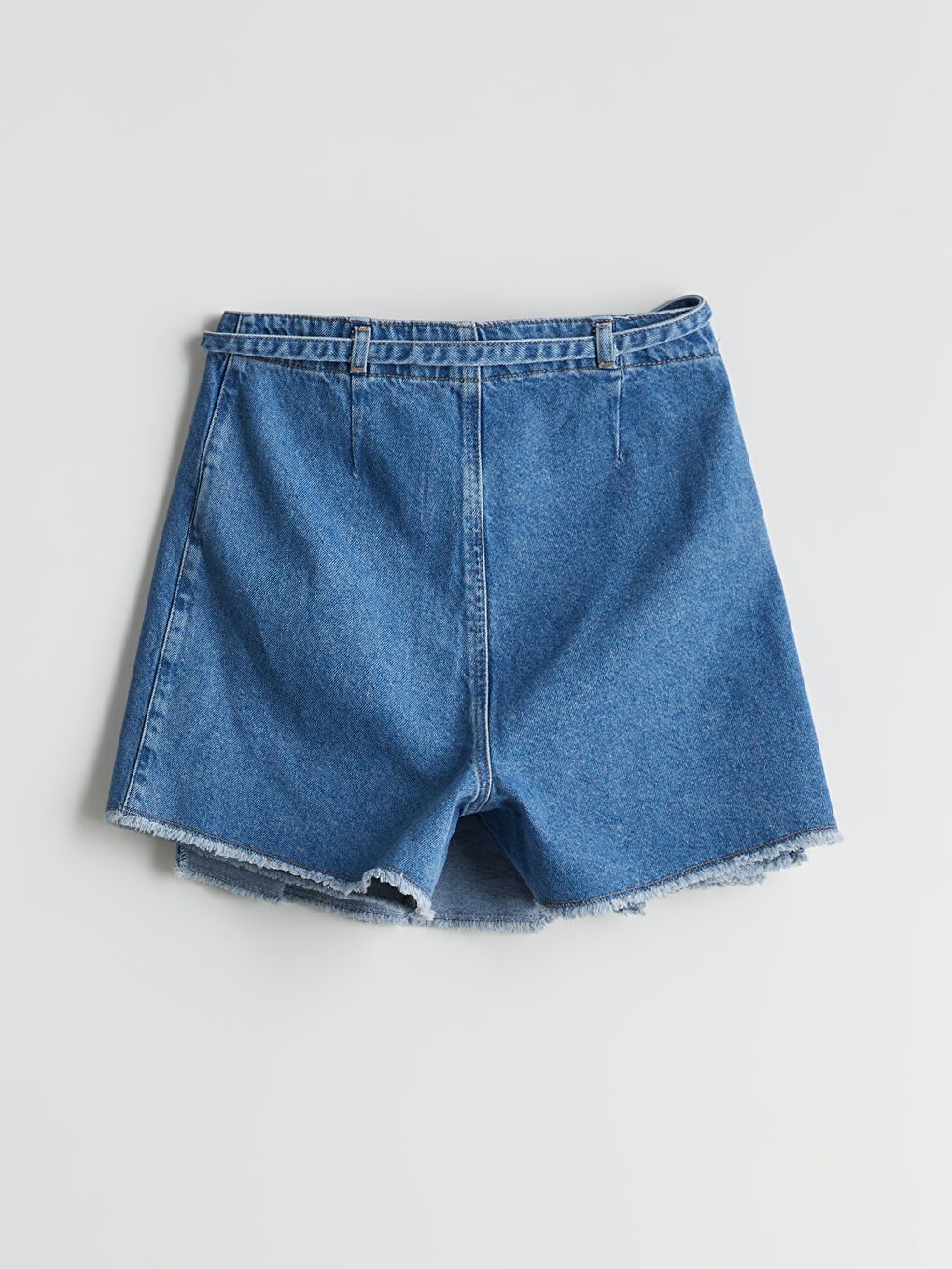 LCW Teen Indigo Pileli Genç Kız Jean Şort Etek - 9