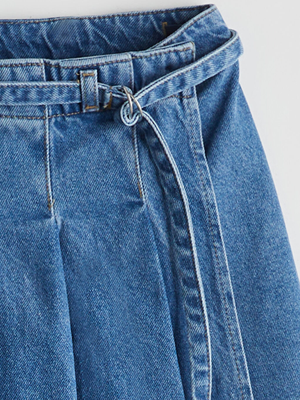 LCW Teen Indigo Pileli Genç Kız Jean Şort Etek - 10