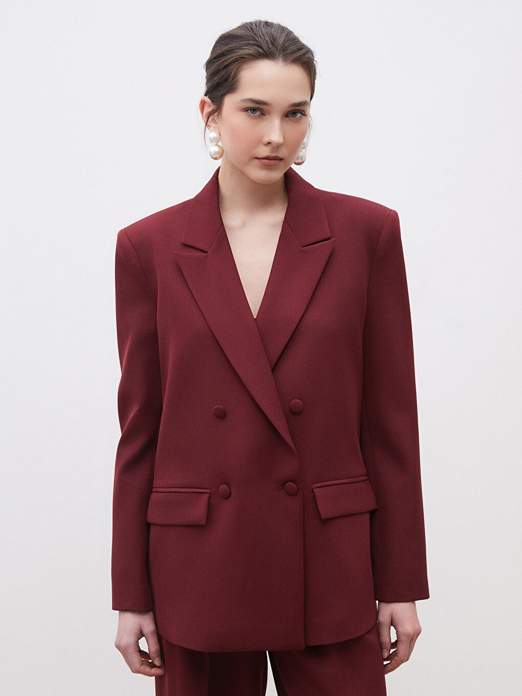 Bordo Krep Kadın Blazer Ceket