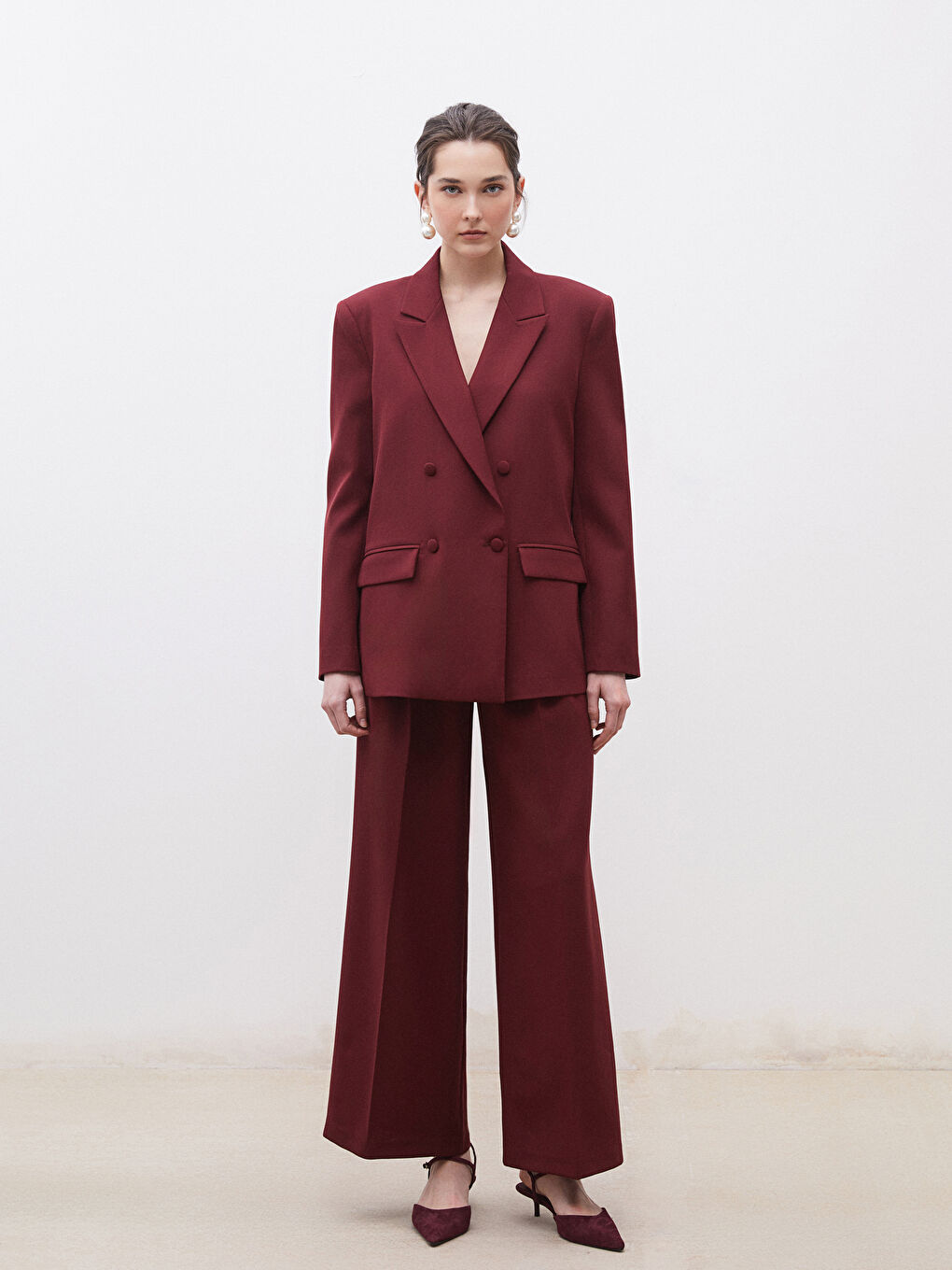 Bordo Krep Kadın Blazer Ceket-1