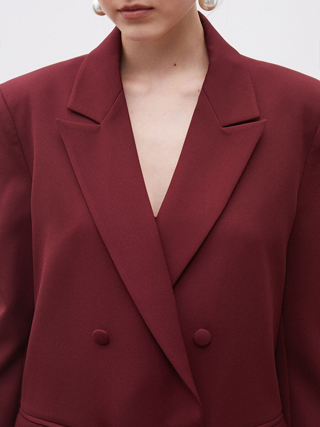 Bordo Krep Kadın Blazer Ceket-2