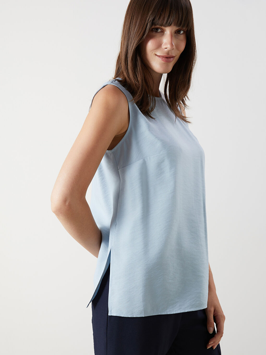 Mavi Bisiklet Yaka Modal Karışımlı Bluz