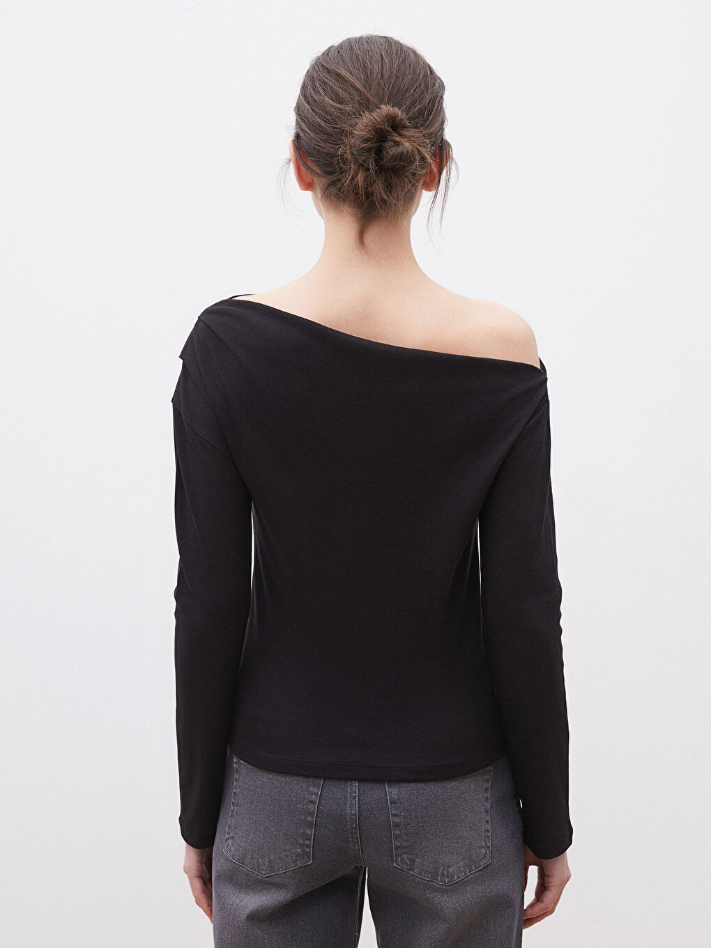 Siyah Kayık Yaka Kadın Body-3