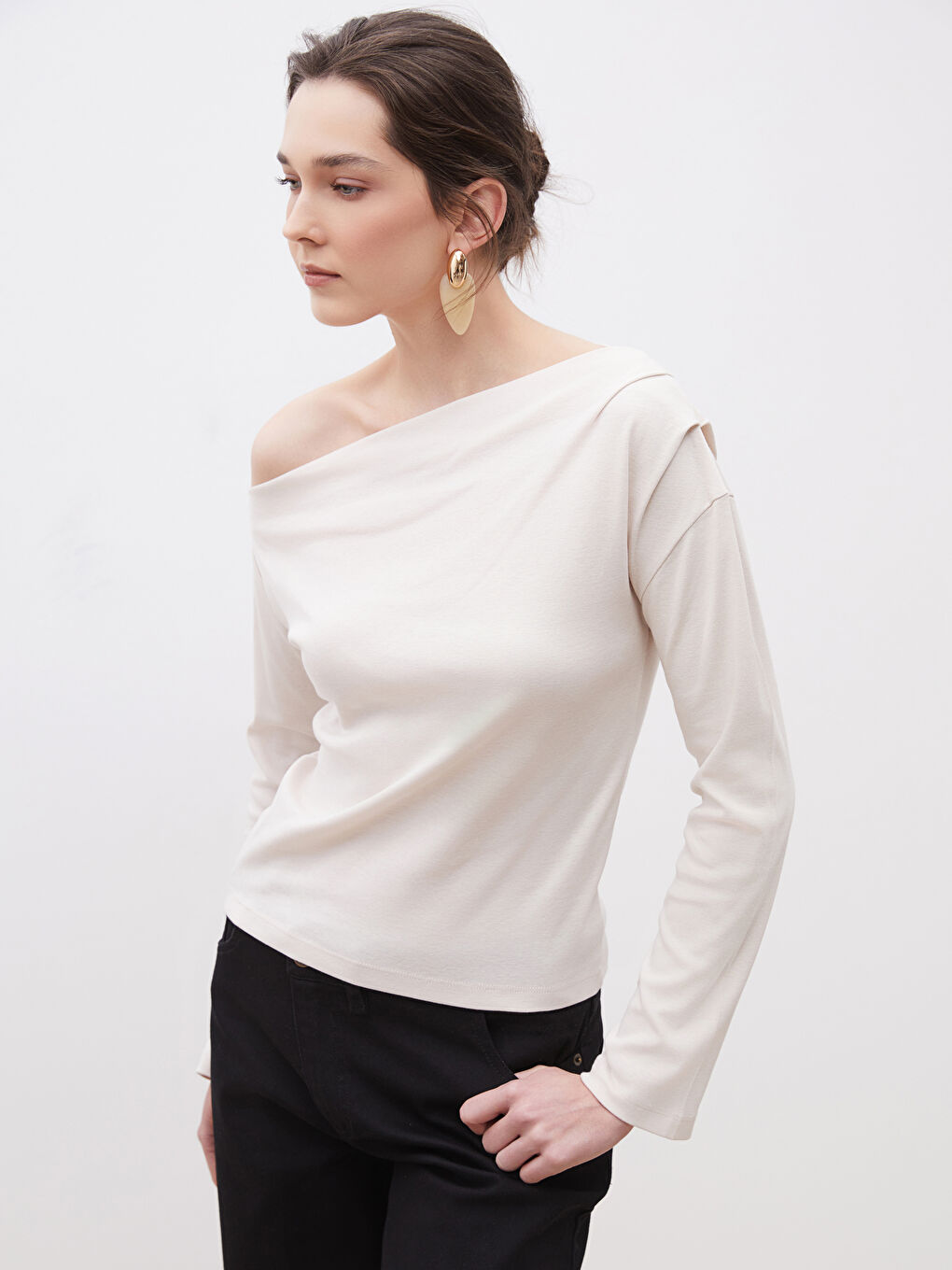 Soulife Bej Kayık Yaka Kadın Body - 1
