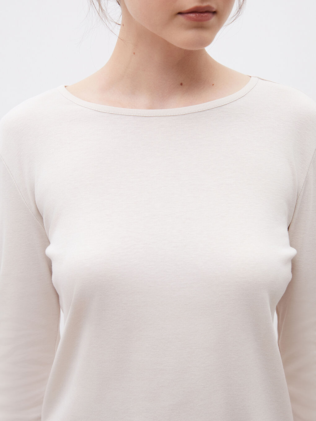 Bej Bisiklet Yaka Kadın Body-2