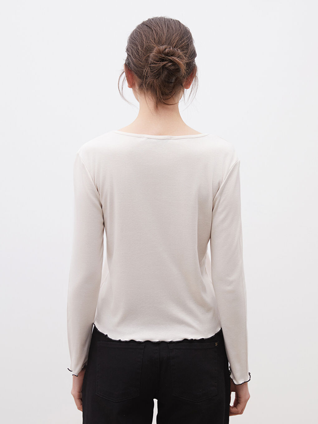 Bej Bisiklet Yaka Kadın Body-3