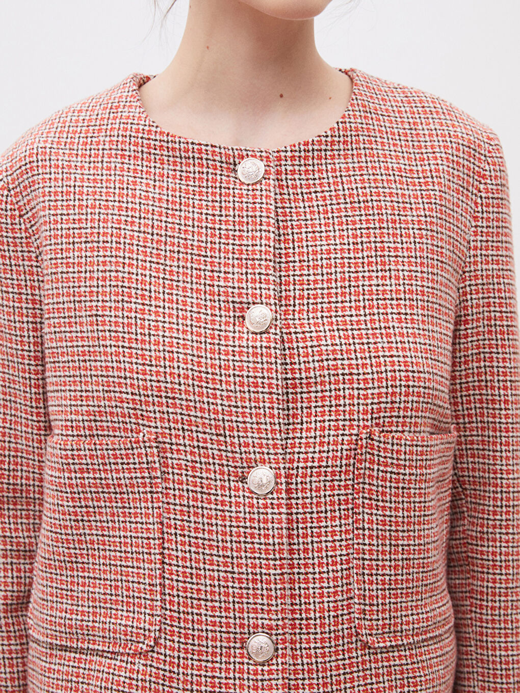 Kırmızı Bisiklet Yaka Ekose Kadın Tüvit Ceket-2