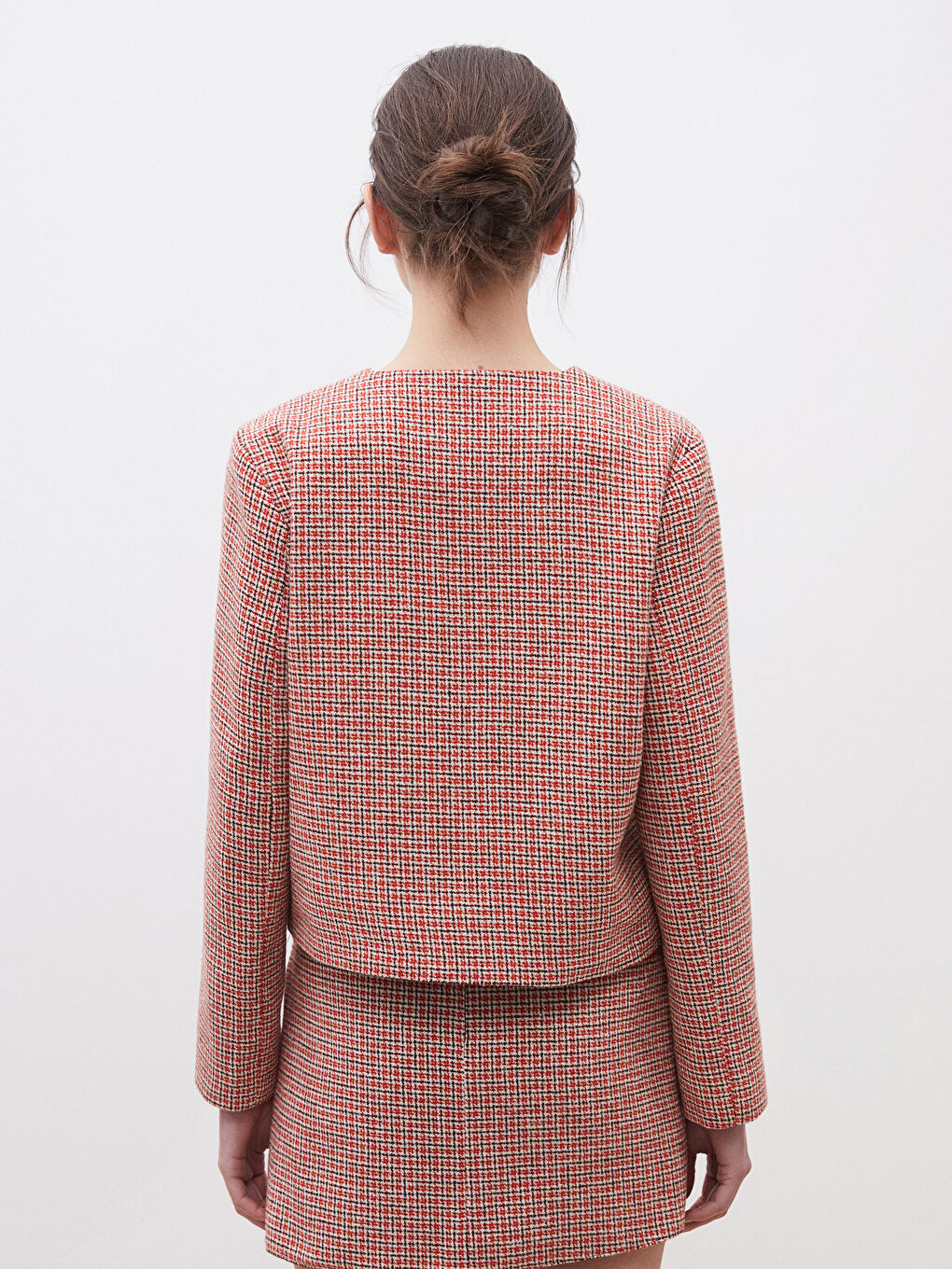Kırmızı Bisiklet Yaka Ekose Kadın Tüvit Ceket-3