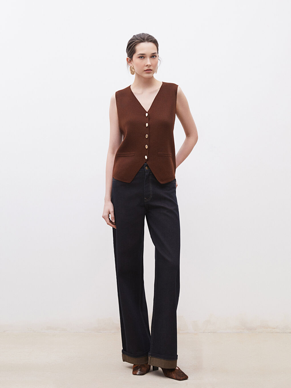 V Neck Regular Women's Tricot Vest -S5OI78Z8-J0W