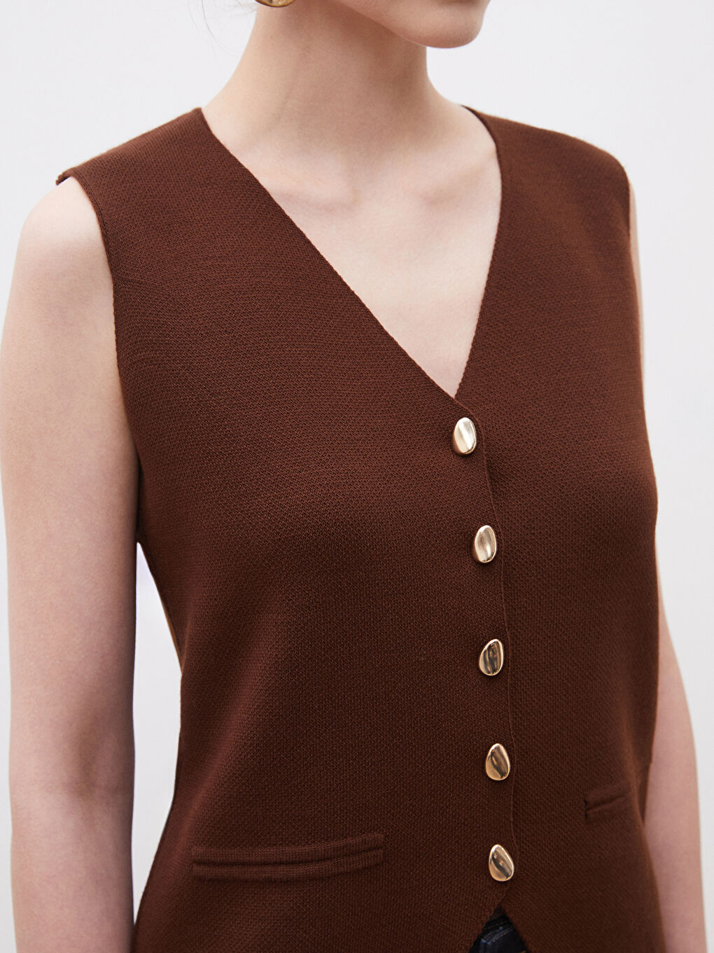 V Neck Regular Women's Tricot Vest -S5OI78Z8-J0W
