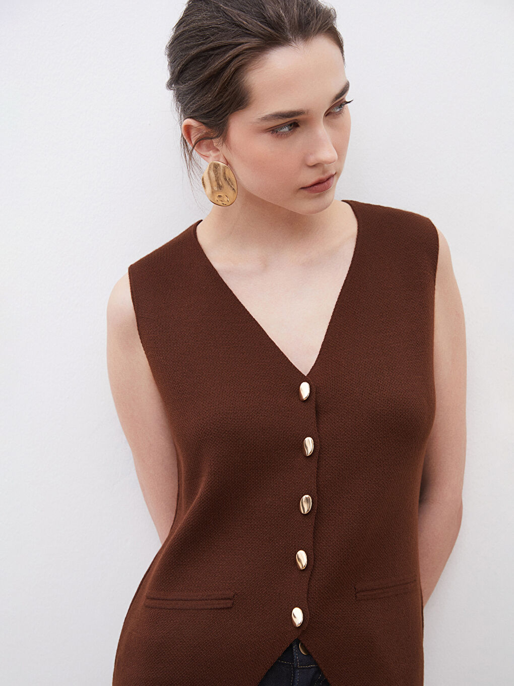 V Neck Regular Women's Tricot Vest -S5OI78Z8-J0W