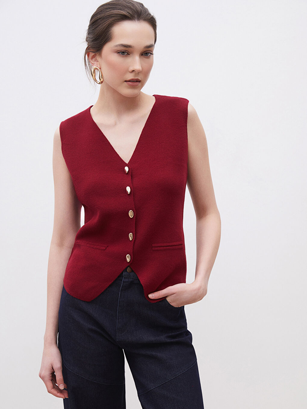 V Neck Regular Women's Tricot Vest -S5OI78Z8-CZF