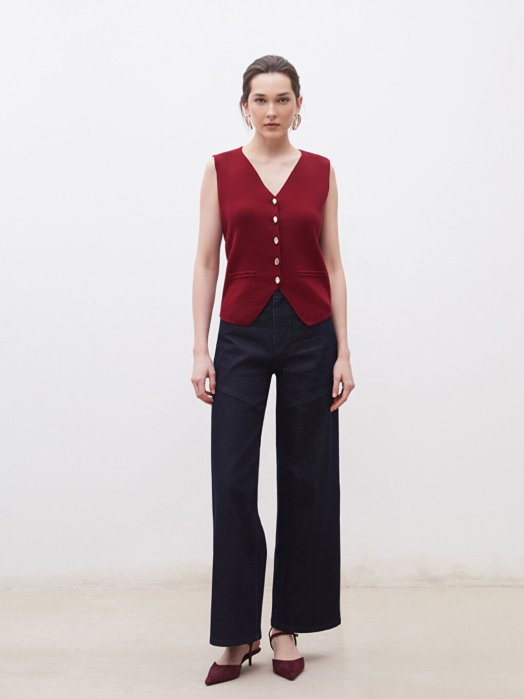 V Neck Regular Women's Tricot Vest -S5OI78Z8-CZF