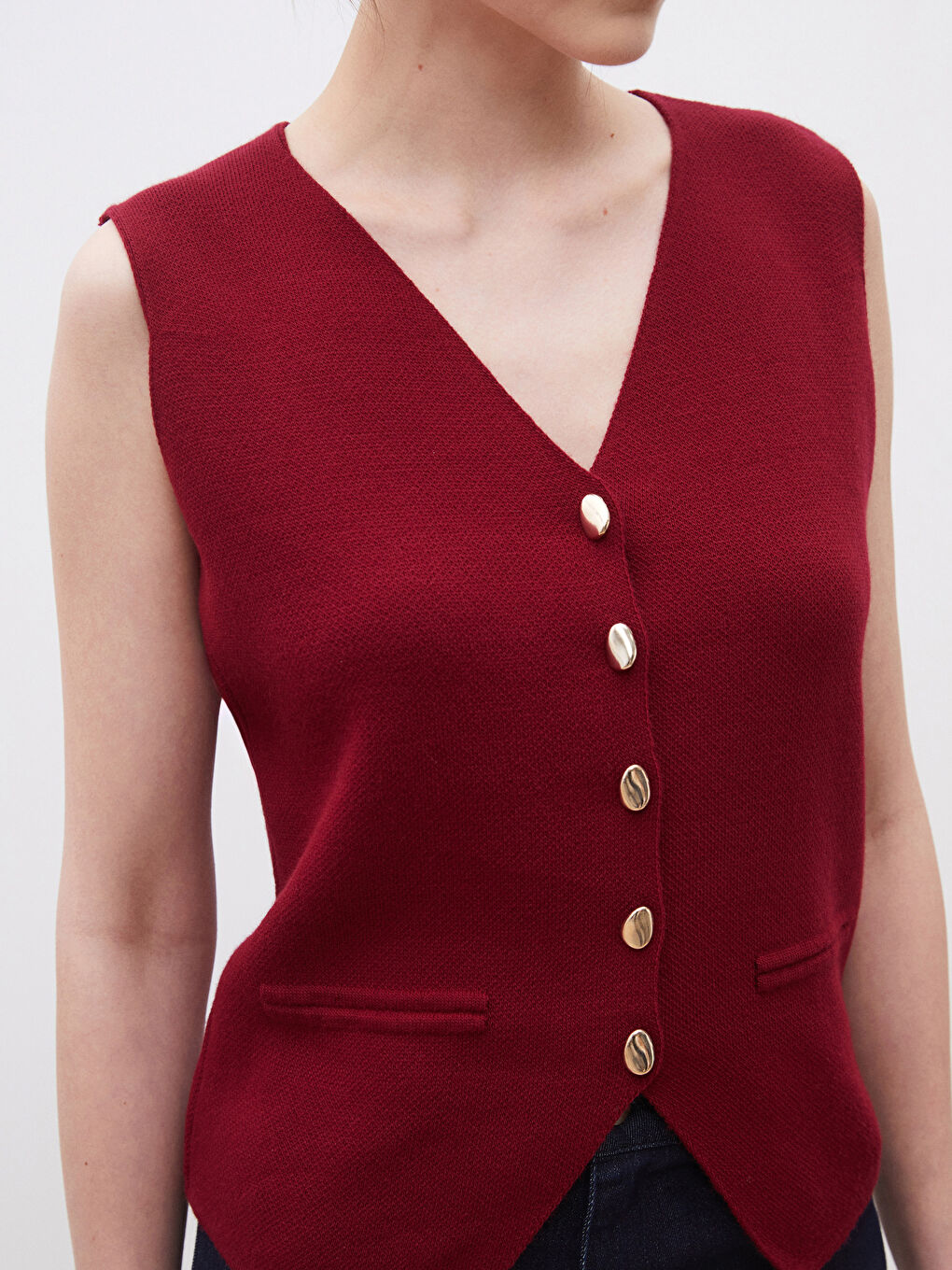 V Neck Regular Women's Tricot Vest -S5OI78Z8-CZF