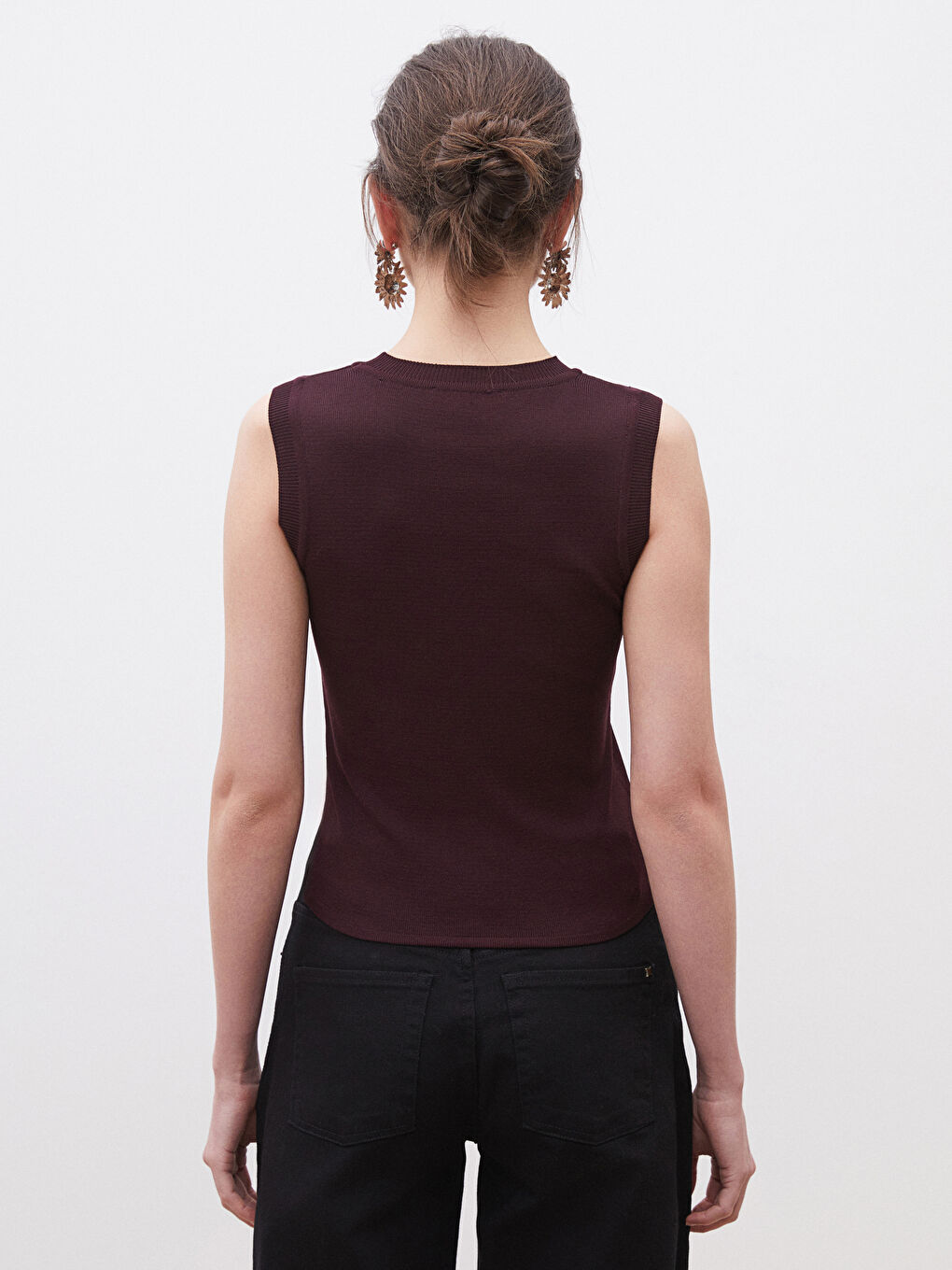 Kahverengi Dik Yaka Kadın Triko Kazak-3