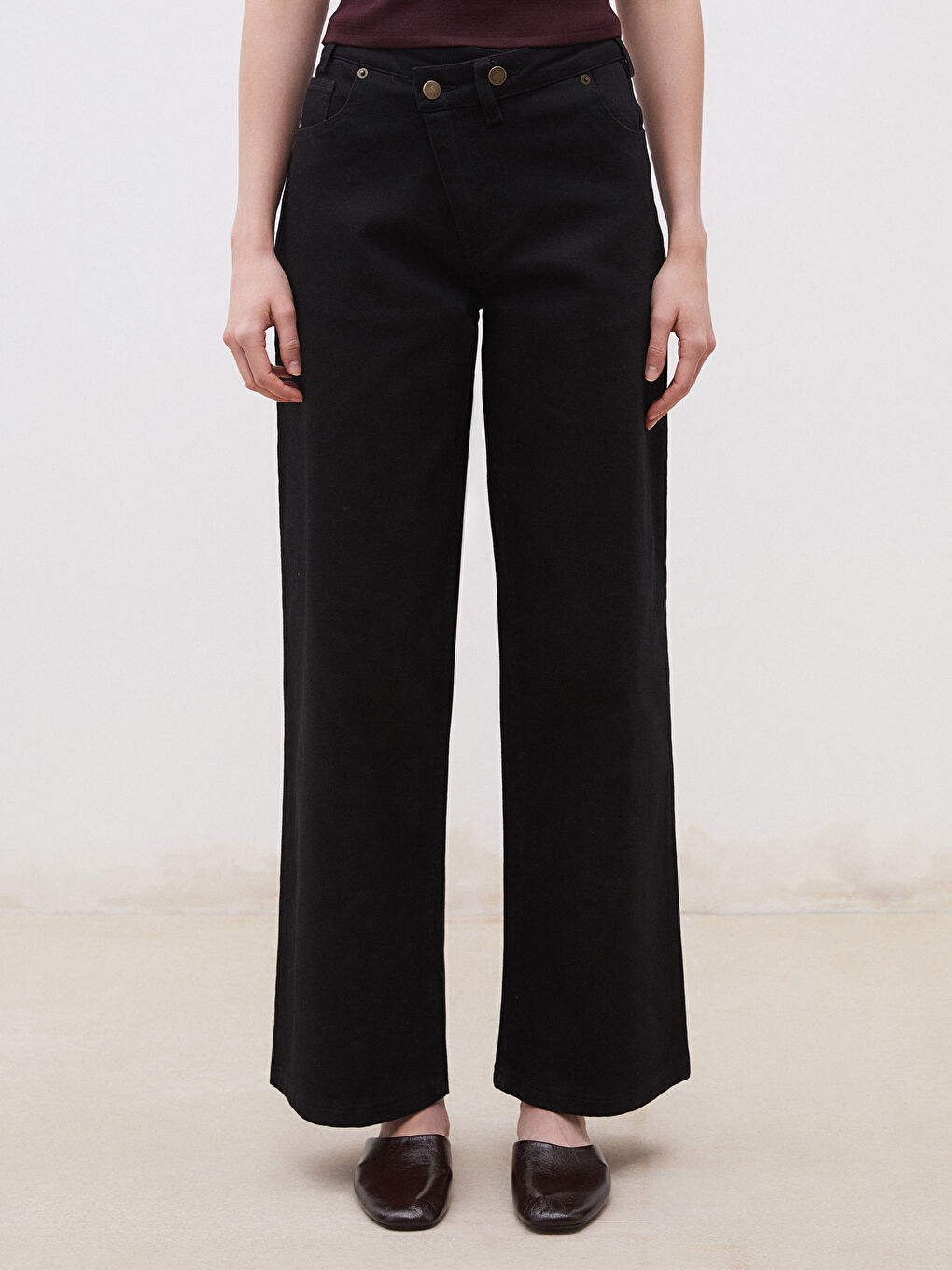 Siyah Wideleg Kadın Jean Pantolon-1