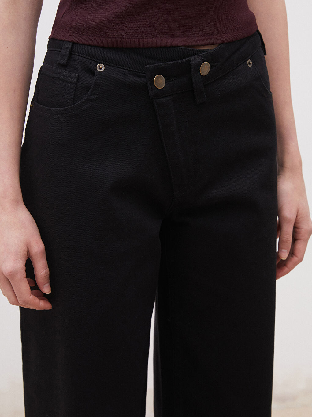 Siyah Wideleg Kadın Jean Pantolon-2
