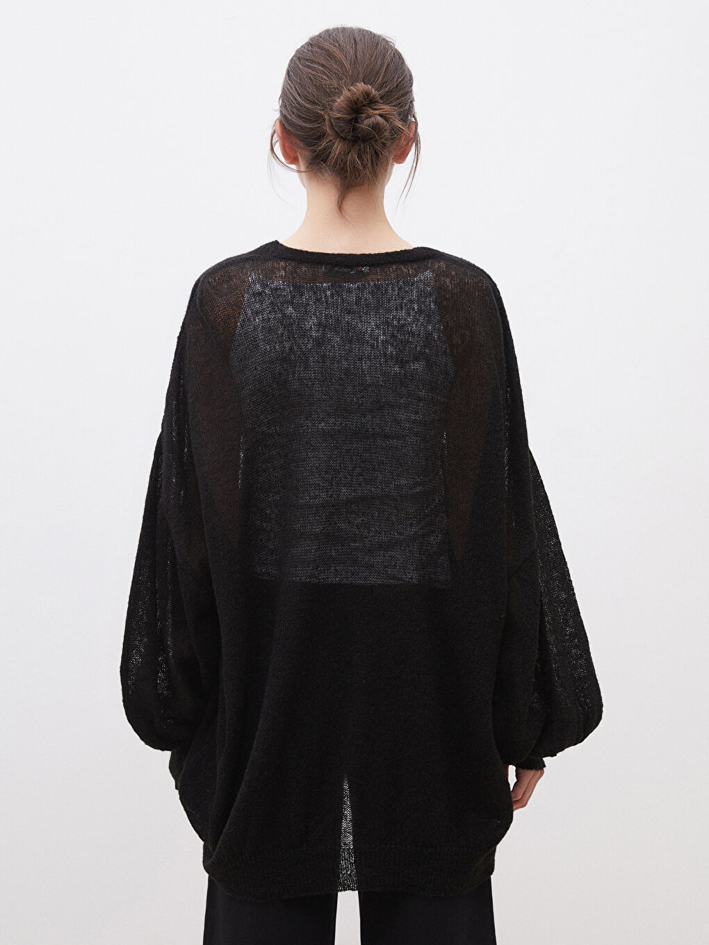 Siyah V Yaka Yün Karışımlı Kadın Triko Hırka-3