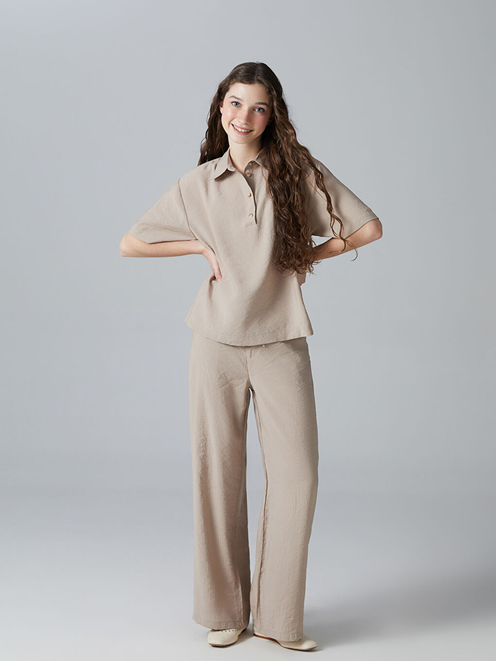 LCW Kids Bej Wideleg Kız Çocuk Pantolon