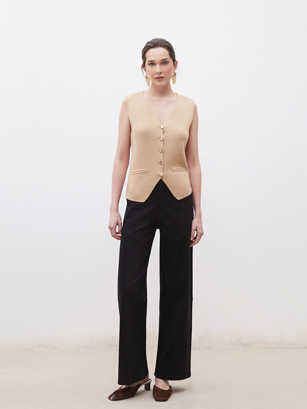 Siyah Wideleg Kadın Jean Pantolon