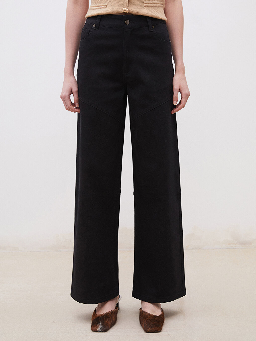 Siyah Wideleg Kadın Jean Pantolon-1