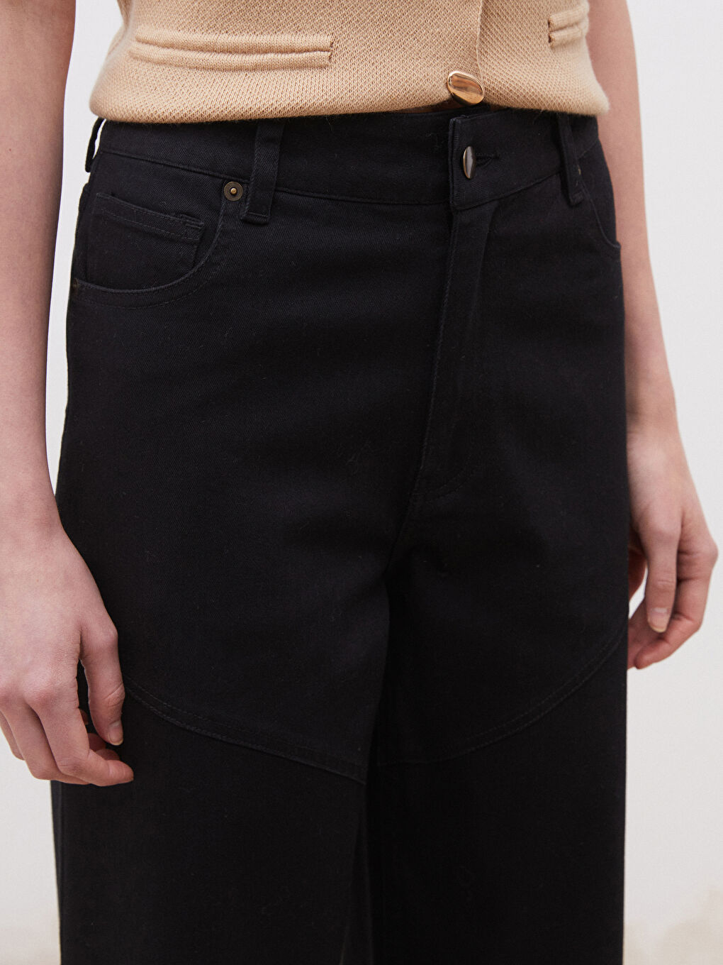 Siyah Wideleg Kadın Jean Pantolon-2