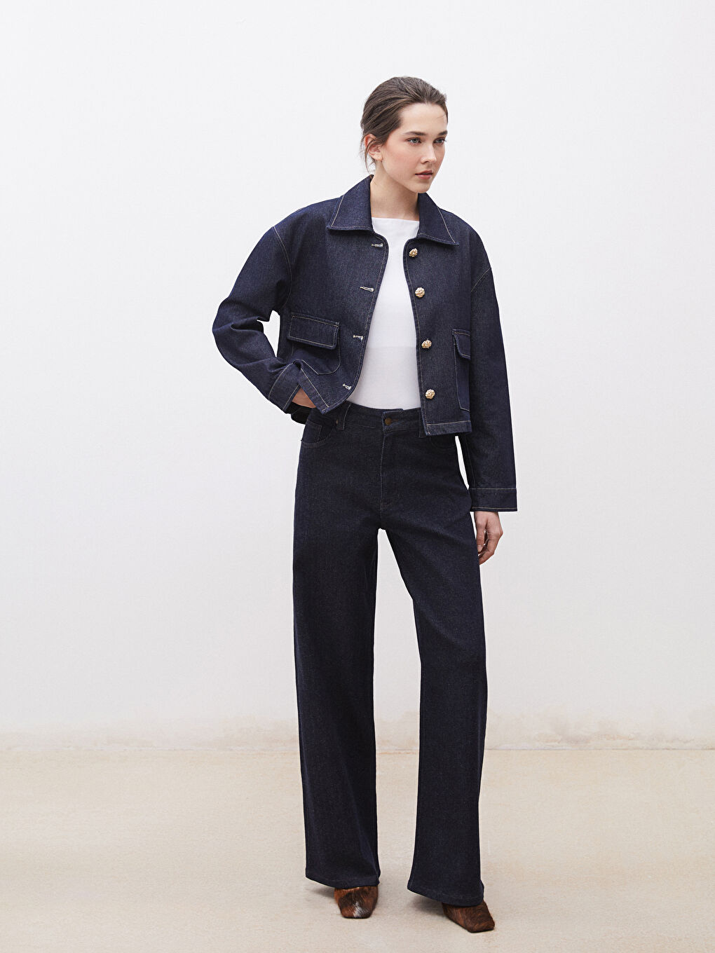 Lacivert Wideleg Kadın Jean Pantolon