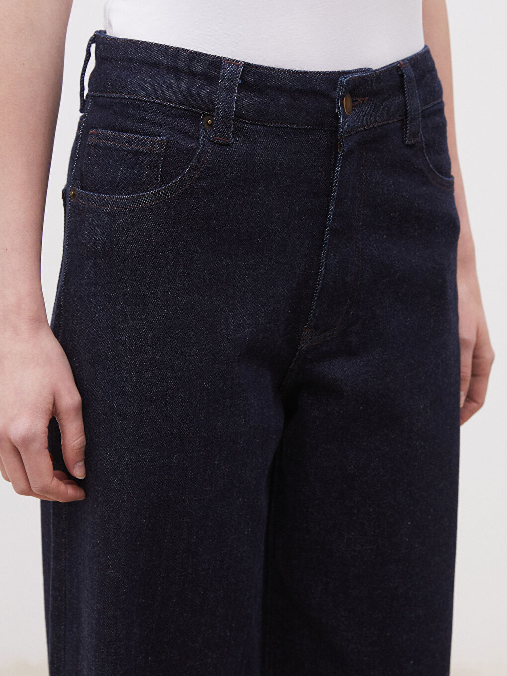 Lacivert Wideleg Kadın Jean Pantolon-1