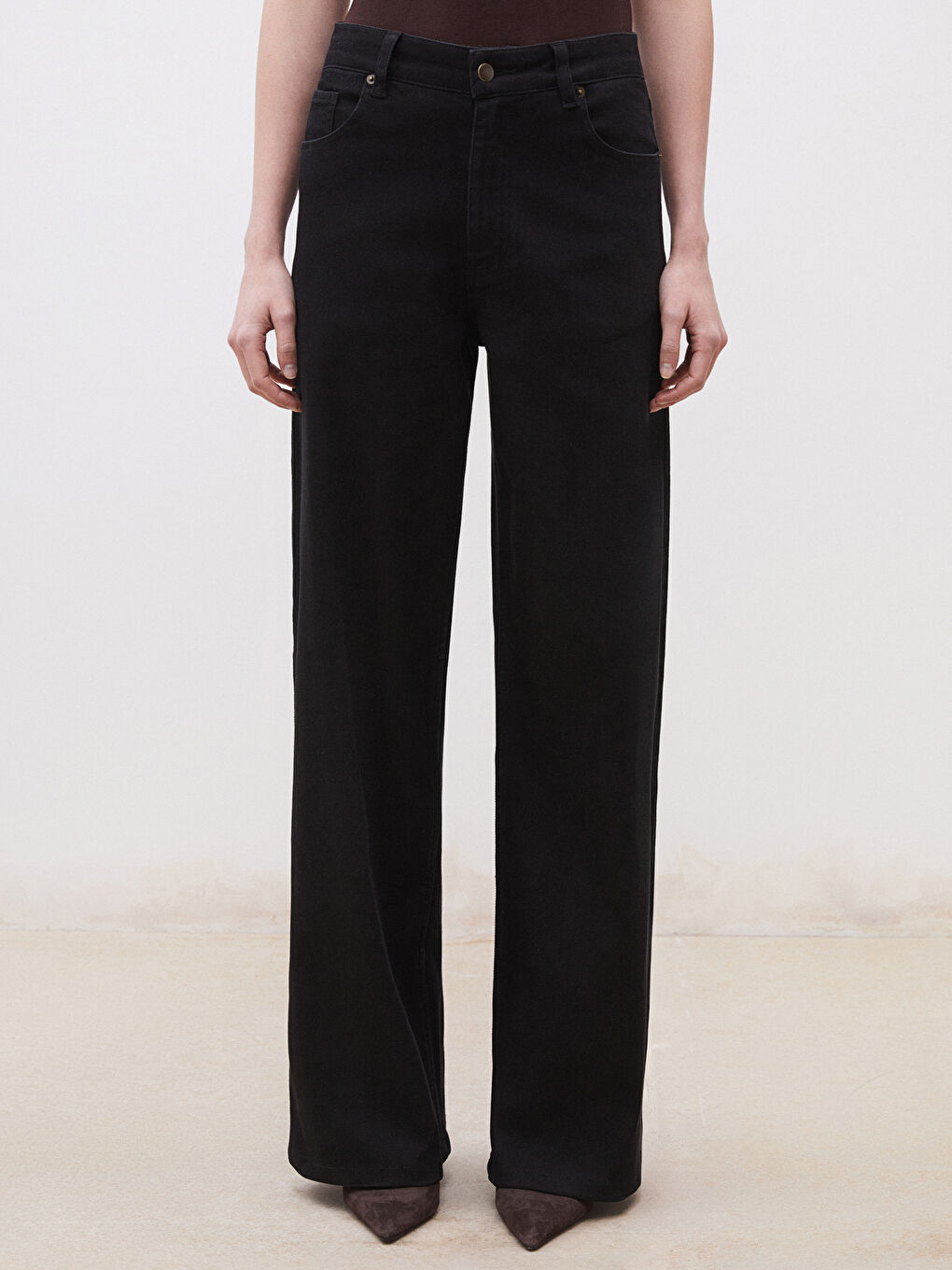 Siyah Wideleg Kadın Jean Pantolon-1