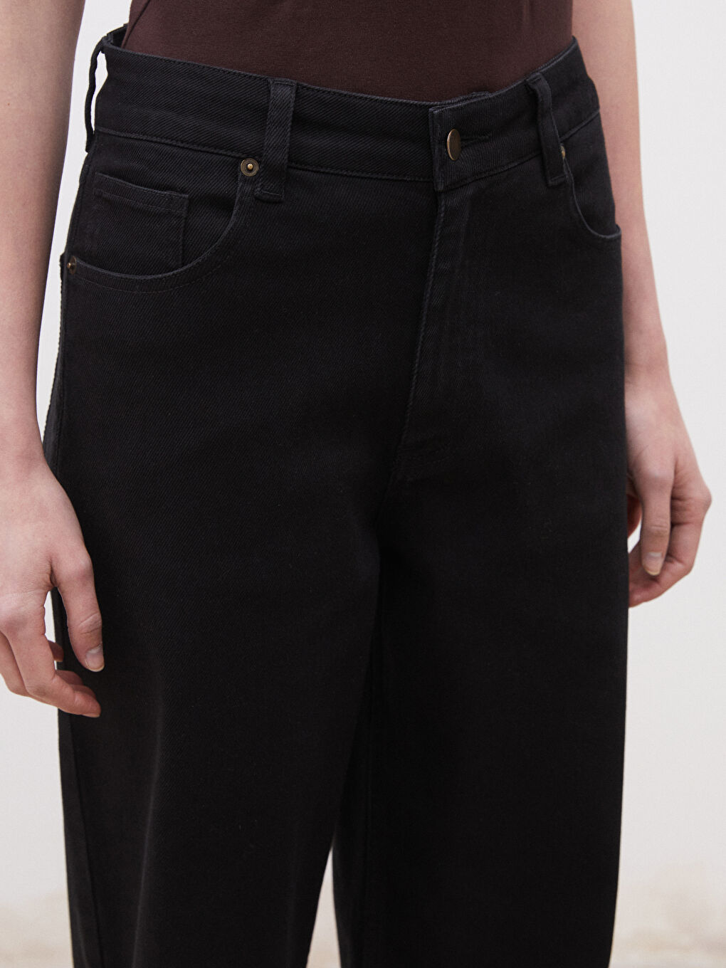 Siyah Wideleg Kadın Jean Pantolon-4