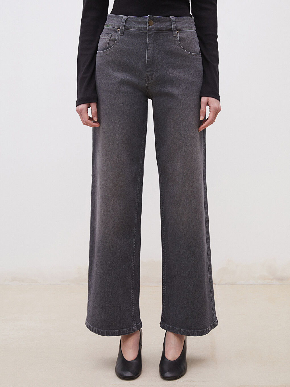 Gri Wideleg Kadın Jean Pantolon-1