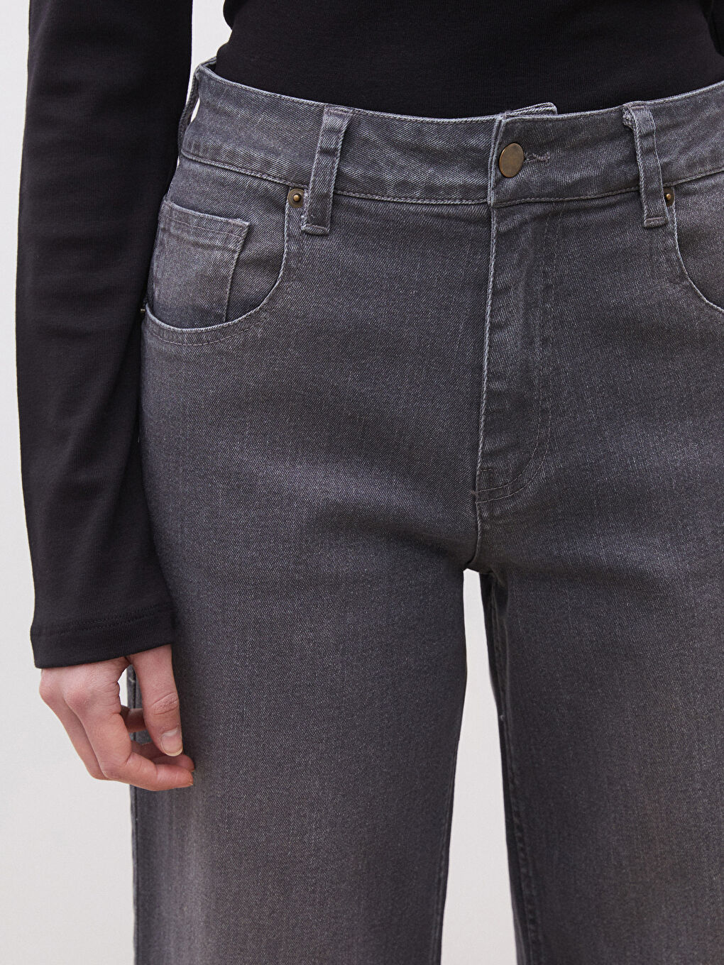 Gri Wideleg Kadın Jean Pantolon-2