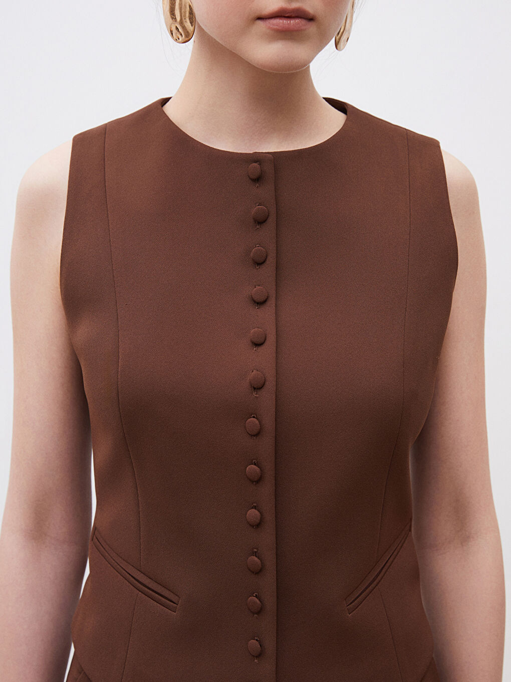 Crew Neck Crepe Women's Classic Waistcoat -S5OJ00Z8-J0W