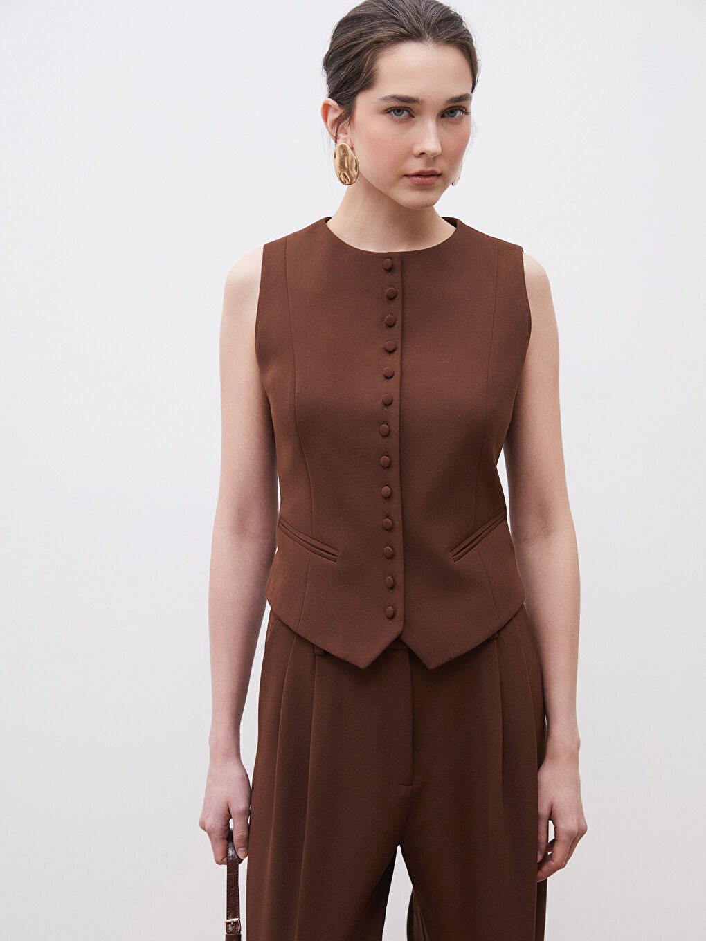 Crew Neck Crepe Women's Classic Waistcoat -S5OJ00Z8-J0W