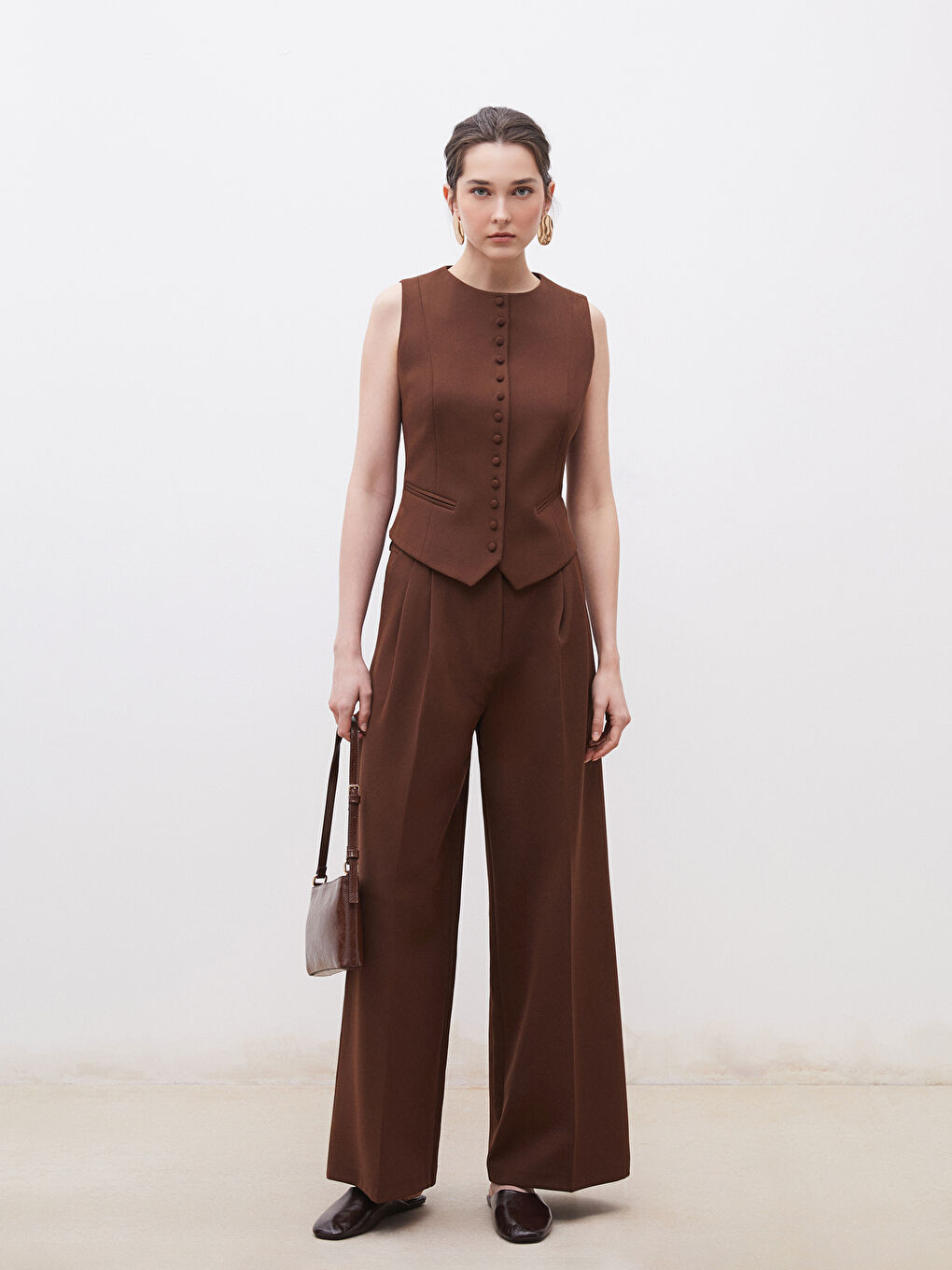 Crew Neck Crepe Women's Classic Waistcoat -S5OJ00Z8-J0W