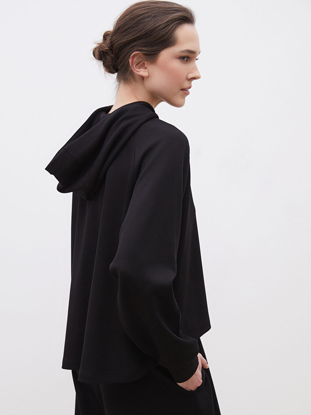 Siyah Loose Fit Kadın Hoodie